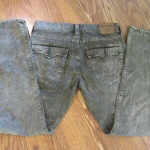 True Religion Ricky Green Straight Leg Denim Jeans Size 31  32.5" Inseam